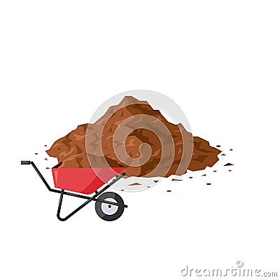 Soil pile with wheelbarrow, cartoon vector Vector Illustration