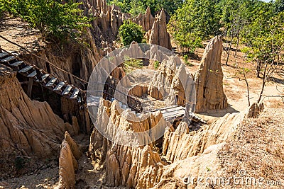 Soil Pillar by environment for imprisoned the tiger in Nan Stock Photo