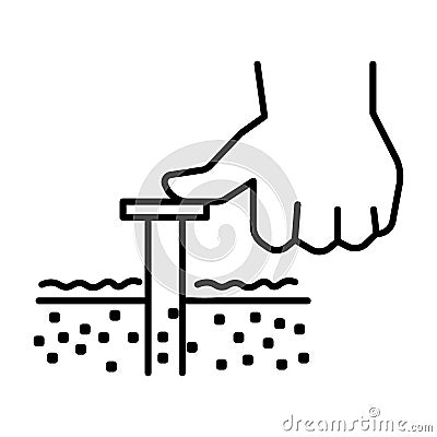 Soil sampler testing tool and hand linear icon Vector Illustration