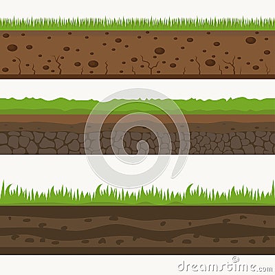 Soil Seamless layers ground layer. Stones and grass on dirts. Vector Vector Illustration