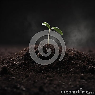 Soil with seeding sprout through. Grow concept. AI generated Stock Photo