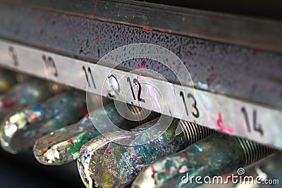 Soiled paint printing machine Stock Photo