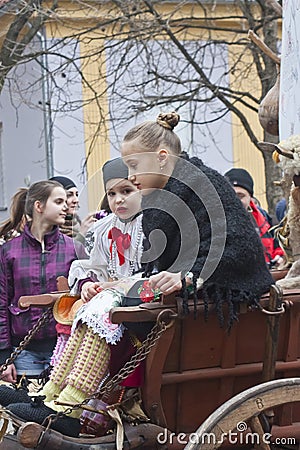 'Sokac' girles on chariot Editorial Stock Photo