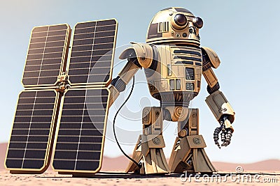 Sola panel robot. New technologies, futuristic Cartoon Illustration