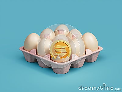 Solana Crypto Broken Open Crack Egg Tray Box 3D Illustration Editorial Stock Photo