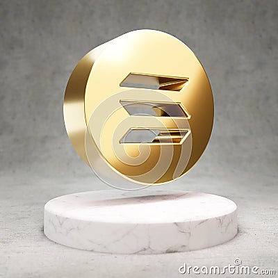 Solana cryptocurrency icon. Gold 3d rendered icon on white marble podium Editorial Stock Photo