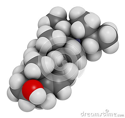 Solanidine potato toxin molecule. 3D rendering. Atoms are represented as spheres with conventional color coding: hydrogen (white Stock Photo