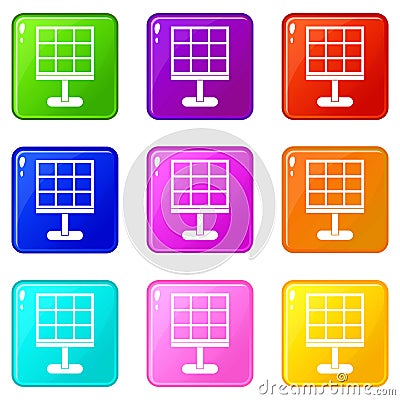 Solar battery icons 9 set Vector Illustration