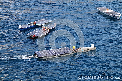 Solar boats in Port Hercules during Monaco Solar Boat Challenge. Editorial Stock Photo