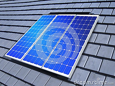 Solar-cell array on roof Stock Photo