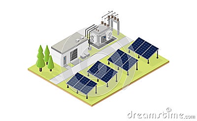 Solar cell power plant in isometric graphic Vector Illustration