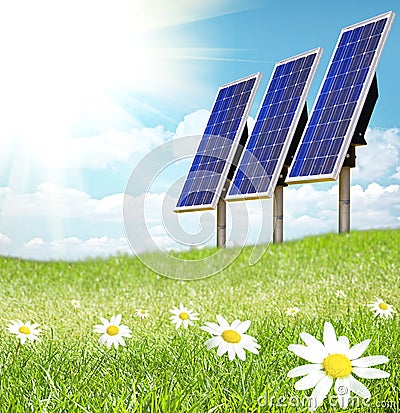 Solar cell and sunray Stock Photo