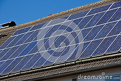 Solar cells on a roof Stock Photo