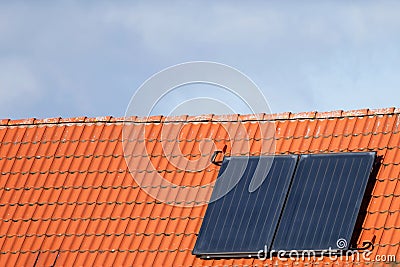 Solar cells on a roof Stock Photo