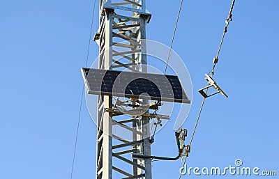 Solar cells to provide power transmission antenna Stock Photo