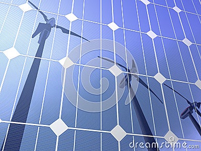 Solar cells wind turbines Stock Photo