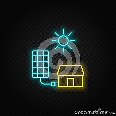 solar, charger, home neon vector icon. Blue and yellow neon vector icon Stock Photo