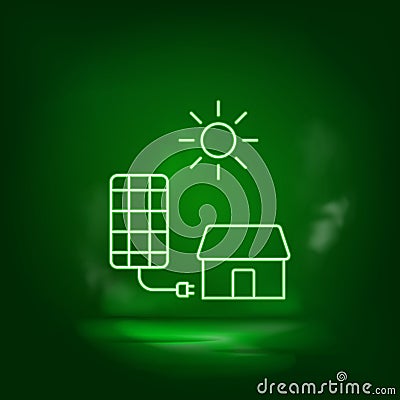 Solar, charger, home neon vector icon. Save the world, green neon Stock Photo