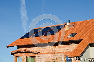 Solar collector on roof Stock Photo