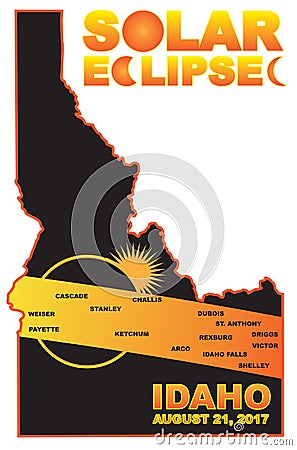 2017 Solar Eclipse Across Idaho Cities Map vector Illustration Vector Illustration