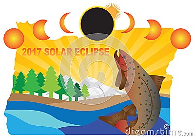 2017 Solar Eclipse Across Oregon Map vector Illustration Vector Illustration