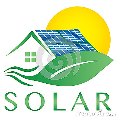 Solar electricity energy powered house logo icon Vector Illustration