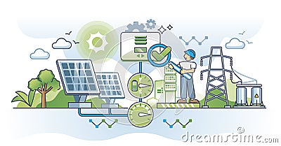 Solar energy charge controllers and power management system outline concept Vector Illustration