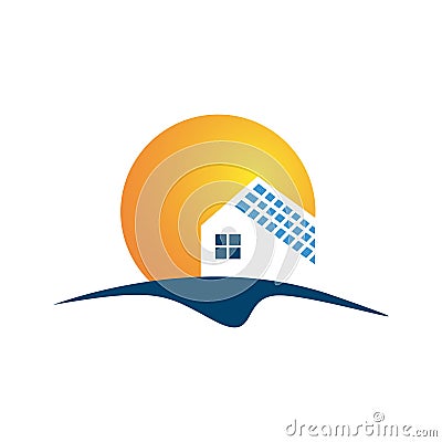 solar energy logo vector icon illustration sun and roof design template Vector Illustration