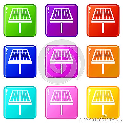 Solar energy panel icons 9 set Vector Illustration