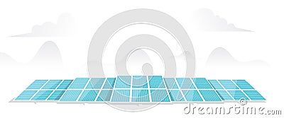 Solar energy panels. Solar batteries isolated on a white background. Landscape on the back. Clear modern design. Simple design Vector Illustration