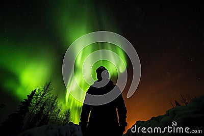 a solar flare and geomagnetic storm, seen from the perspective of a person looking up at the night sky Stock Photo