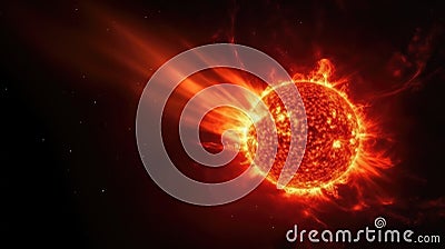 Solar flare in Sun black space background, eruption of electromagnetic radiation in Sun atmosphere Stock Photo