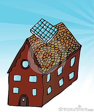 Solar Home Cartoon Illustration