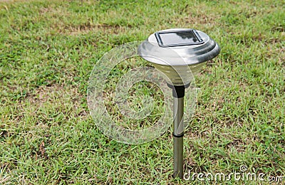 Solar Light in the grass. Clean energy is popular. For Earth, Superfund, background Stock Photo