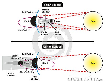 Solar and Lunar Eclipse Comparison Vector Illustration