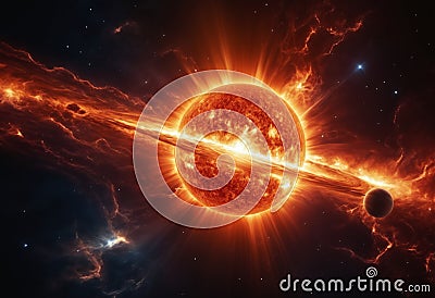 Solar magnetic storm. Sun star in space. Generative AI Stock Photo