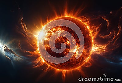 Solar magnetic storm. Sun star in space. Generative AI Stock Photo