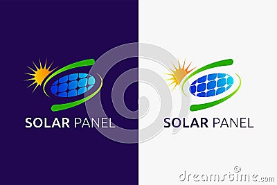 Abstract Solar Panel Logo Concept with Letter S and Sun Vector Illustration