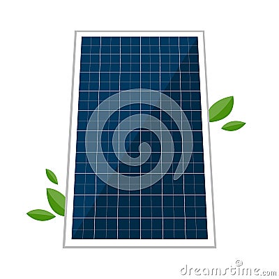 Solar panel and abstract green laves. Vector concept design of green alternative renewable energy source, electricity Vector Illustration