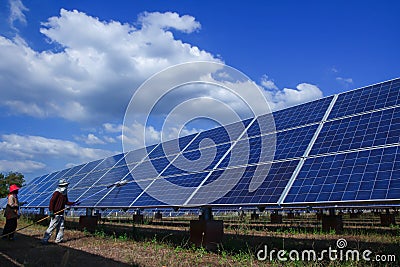 Solar panel, alternative electricity source - concept of sustainable resources, This`s the sun tracking systems, Cleaning will Editorial Stock Photo