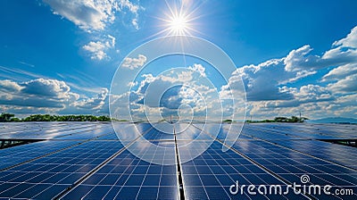 A solar panel array on the rooftop of a modern building soaking up the suns rays to power the entire structure. . Stock Photo