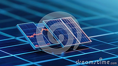 Solar Panel Display with Live Data Tracking and Performance Output Visualization Stock Photo