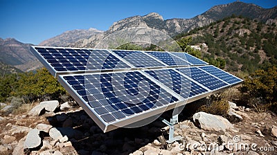 A solar panel farm in the desert Stock Photo