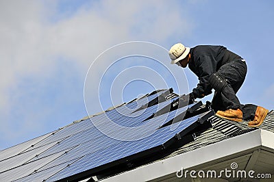 Solar Panel Installation Stock Photo