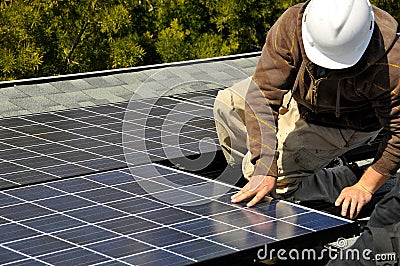 Solar Panel Installer 2 Stock Photo