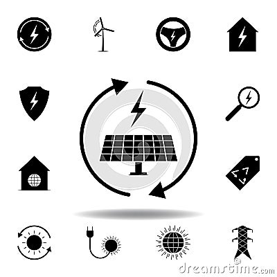 solar panel, lightning, arrow icon . Set of alternative energy illustrations icons. Can be used for web, logo, mobile app, UI, UX Cartoon Illustration