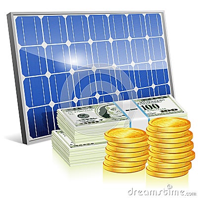 Solar Panel with Money Vector Illustration