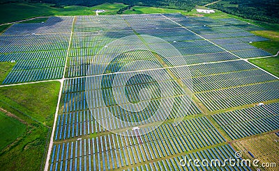 Solar Panel Power Plant Aerial Drone view WebberVille , Texas , USA Stock Photo