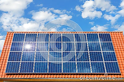 Solar panel on a roof Stock Photo
