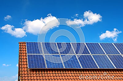 Solar panel on the roof of the house. Stock Photo